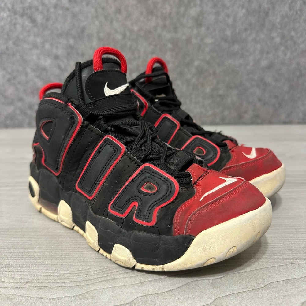 Nike Air More Uptempo Kids 3Y Black Red Toe FB1343-001 Basketball Sneakers Shoes